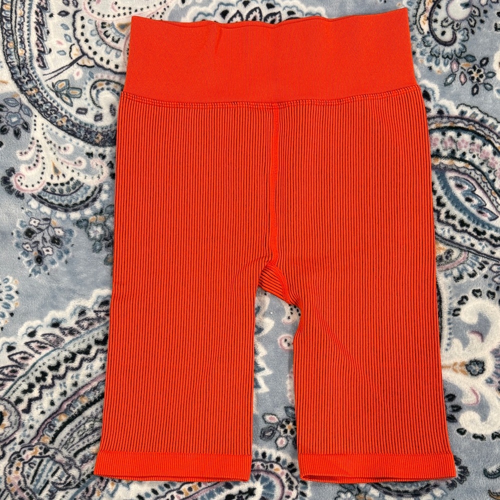 Vibrant Orange Women's Ribbed Bike Shorts